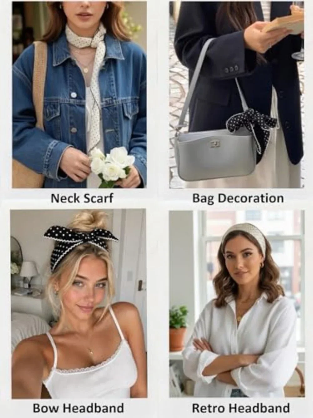 Polka Dot Head Scarf for Women – Trendy Bandana Headband, Soft Fabric, Tie-Back